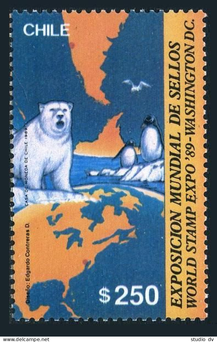 Chile 865, 865a, MNH. World Stamp EXPO-1989. Penguins, Bird, Seals, White Bear. - Chile