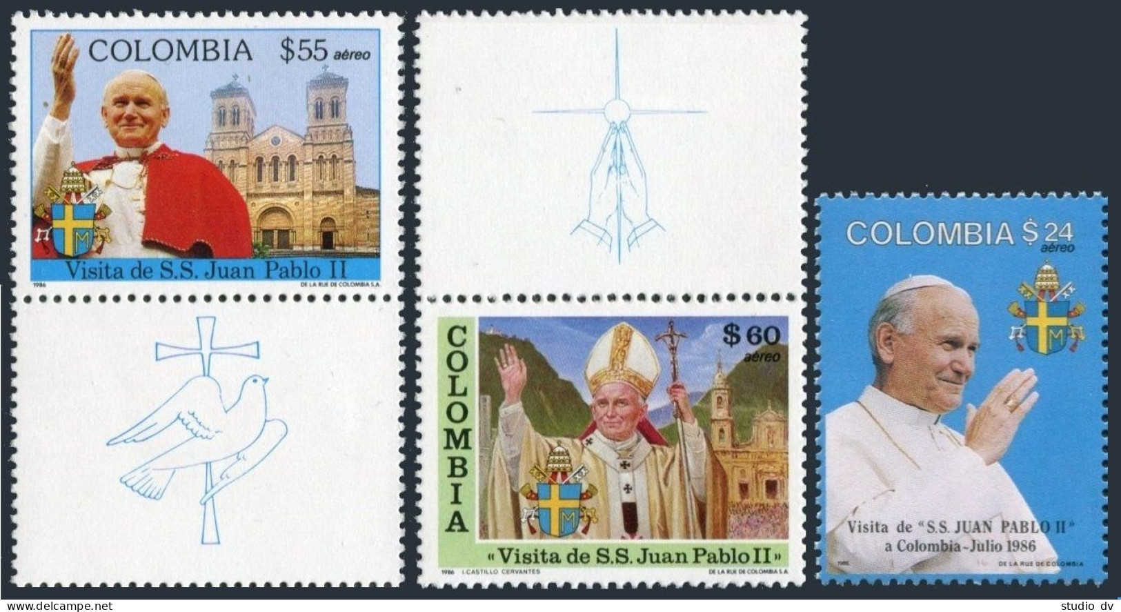 Colombia C761-C763, MNH. Mi 1668, 1674-1675. Visit Of Pope John Paul II, 1986. - Colombie