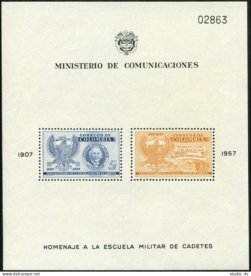 Colombia 674a Sheet, MNH. Michel Bl. Colombian Military Academy, 1957. - Colombie