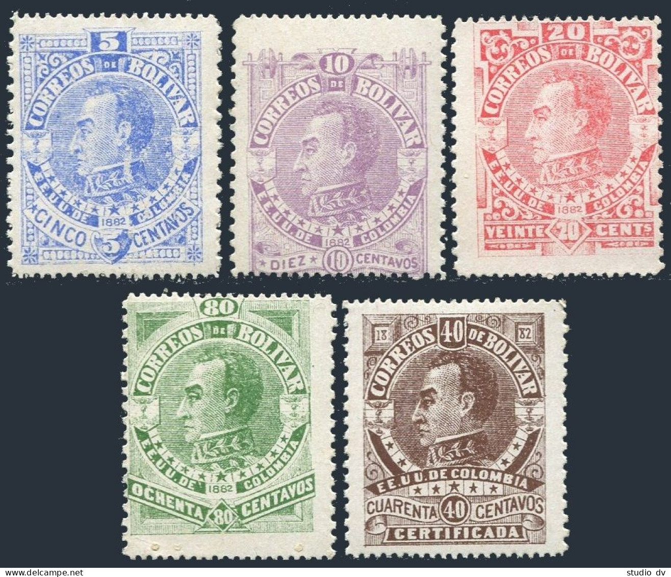 Colombia Bolivar 29-33,F5,mint No Gum/MNH. Bolivar,1882. - Colombie