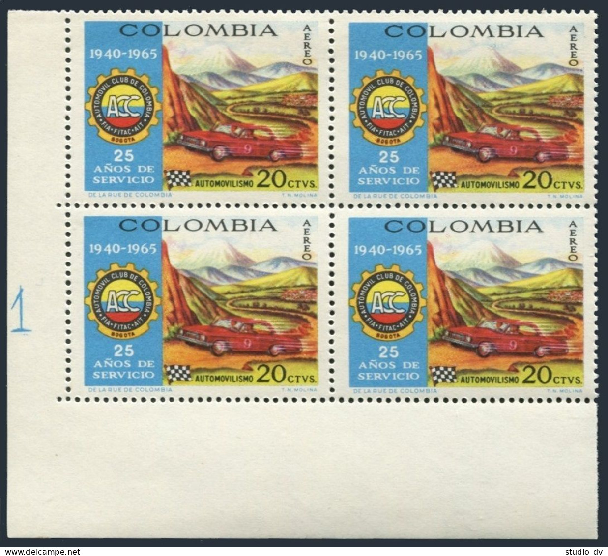 Colombia C480 Block/4,MNH.Michel 1068. Automobile Club Of Colombia,25,1966. - Kolumbien