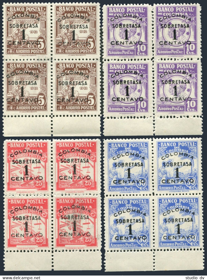Colombia RA36-Ra39 Blocks/4,MNH.Michel Zw37-40. Postal Tax Stamps 1948. - Colombia