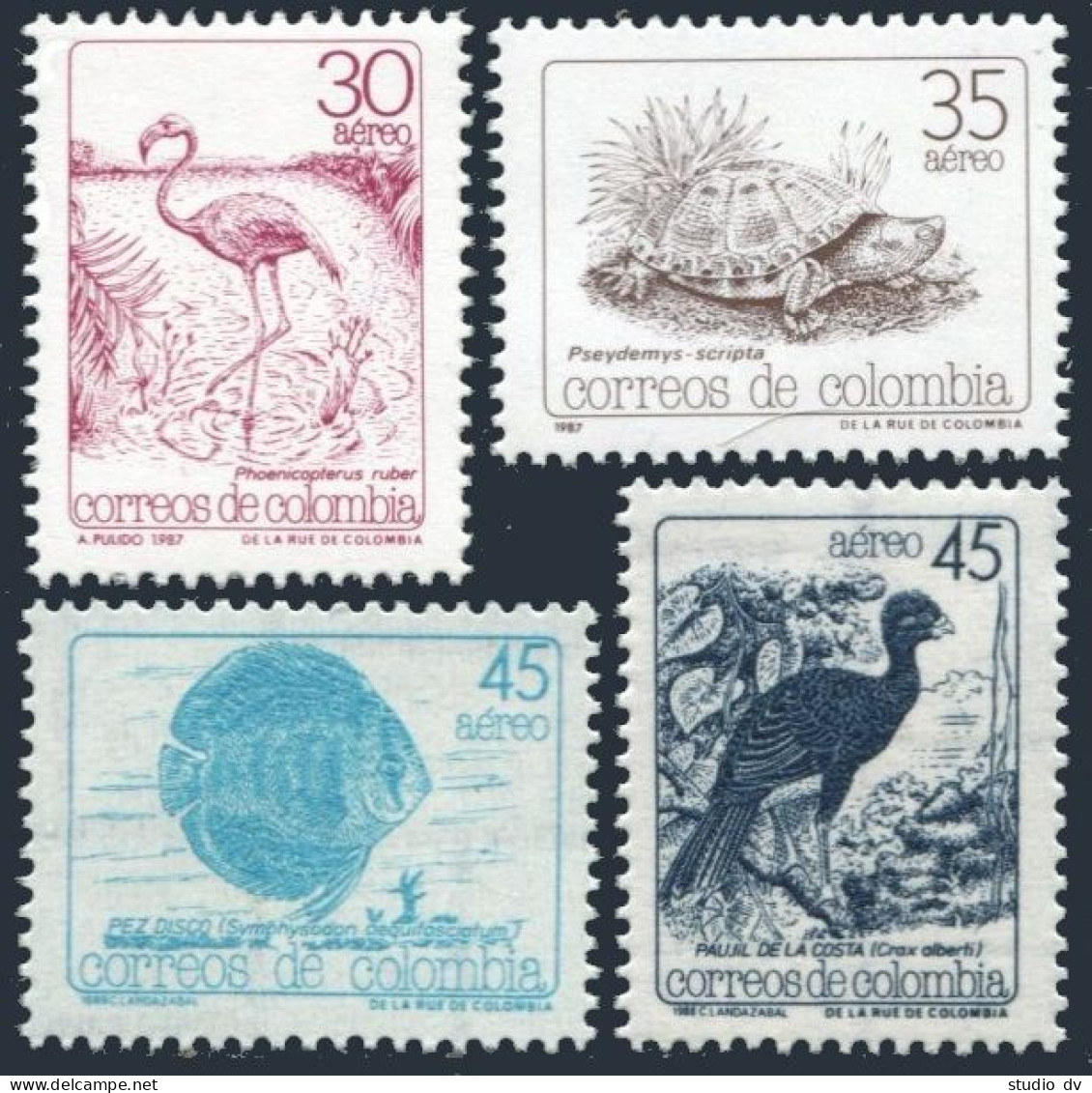 Colombia C778-C781,MNH.Mi 1702,1715,1743,1751. Fauna 1987-89.Birds,Turtle.Fish. - Colombie