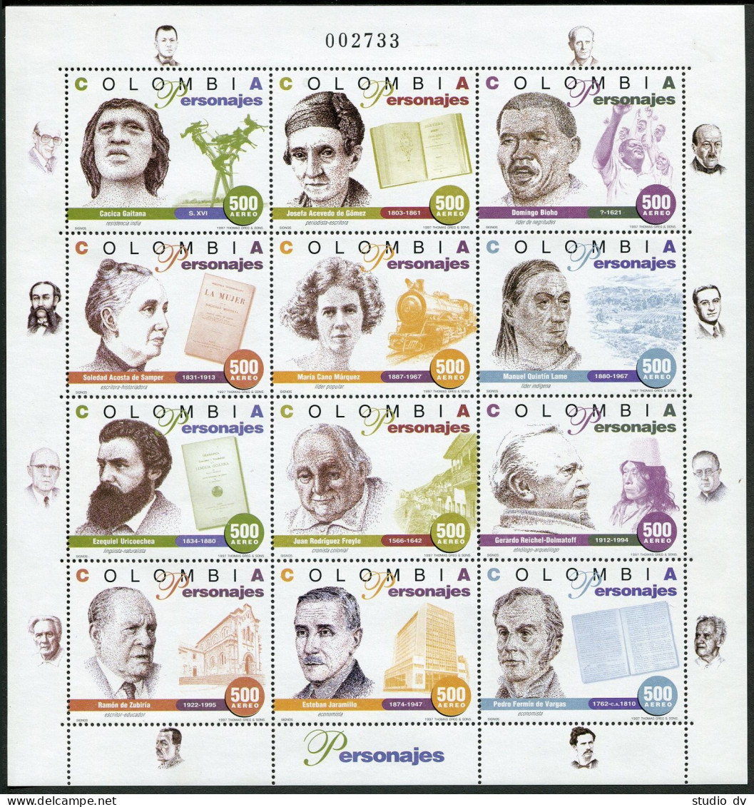 Colombia C899-C900 Al Sheets,MNH.Michel 2056-2079 Zd-bogens. Personalities,1997. - Colombia