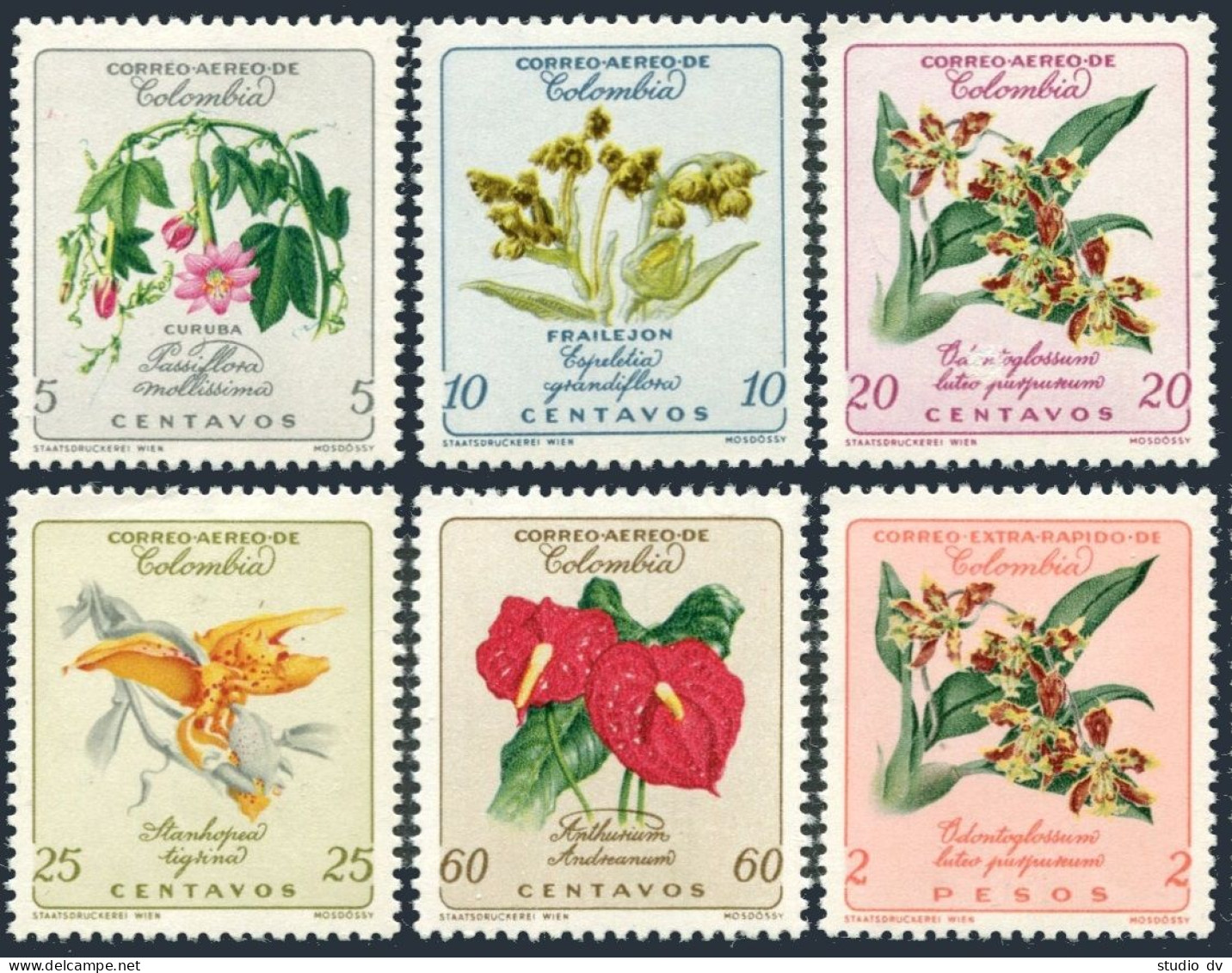 Colombia C420-C425 & Color Varieties, MNH. Michel 910-913,916,925. Flowers 1962. - Colombia