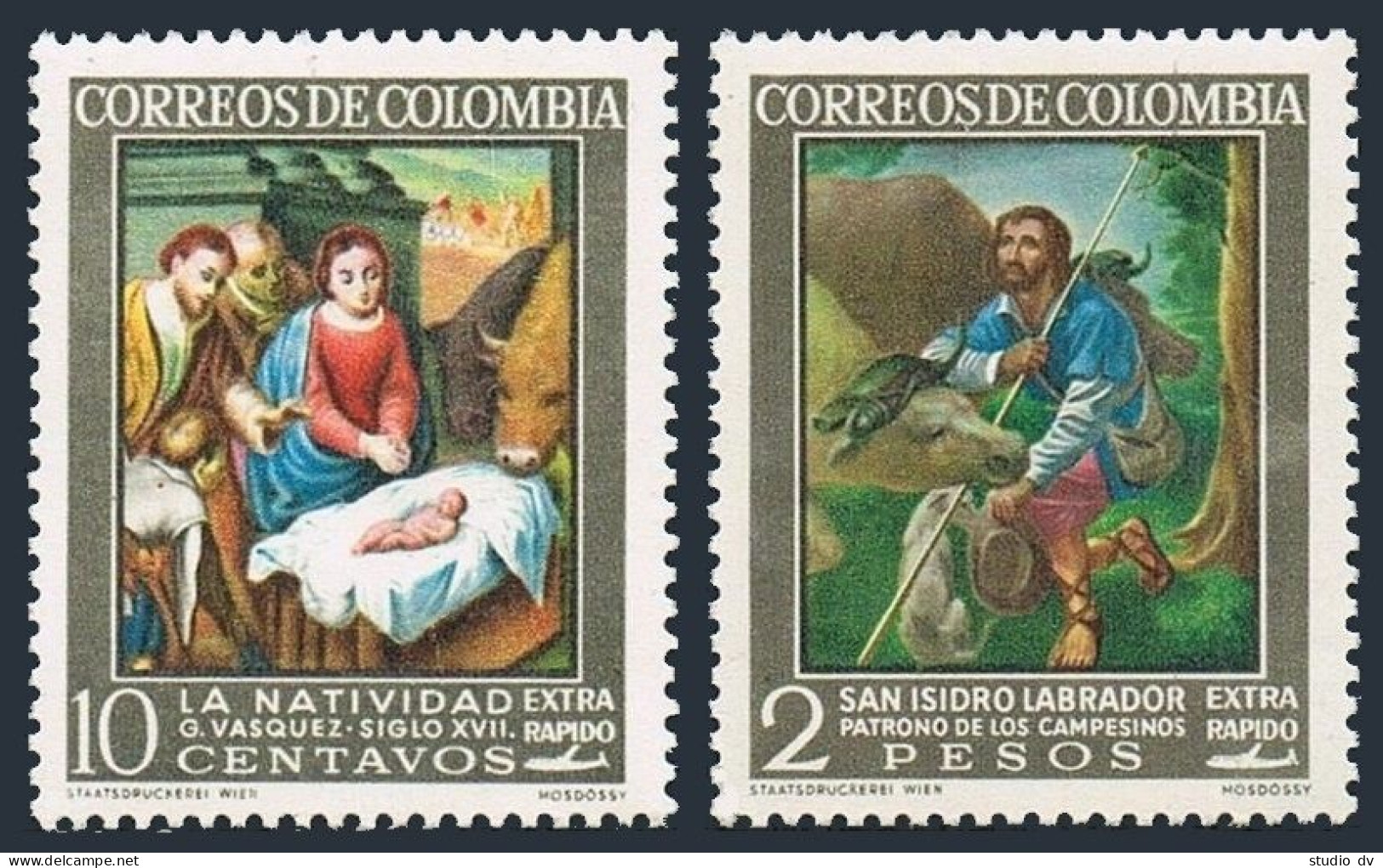 Colombia C439-C440, MNH. St Isidore, Farmer,by Gregorio Y Ceballos.Redrawn 1962. - Kolumbien