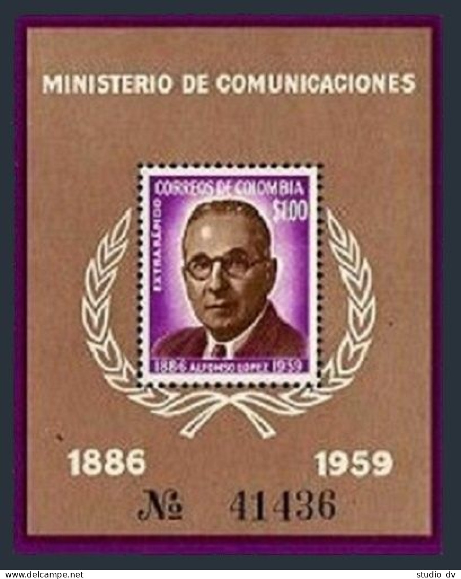 Colombia C396,hinged.Mi 965 Bl.22. Alfonso Lopez,1886-1959,President.1961. - Colombie