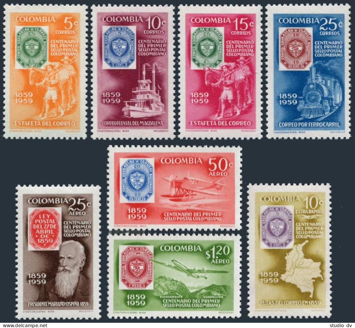 Colombia 709-712,C351-C355,MNH.Mi 884-891,Bl.15. Colombian Stamps-100,1957.Mule, - Colombie