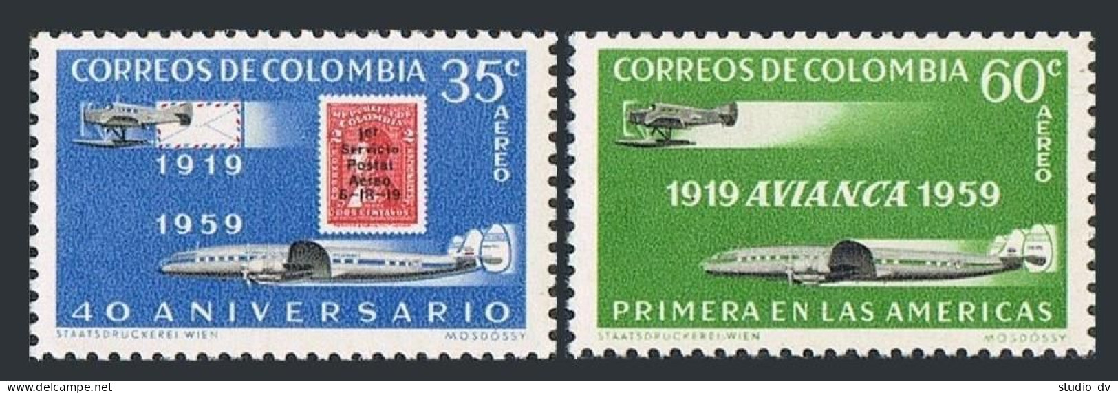 Colombia C347-C348,MNH.Michel 893-894. AVIANCA Company,1960.Stamp.planes. - Kolumbien