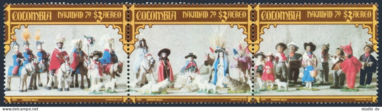 Colombia C682-C684a,MNH.Michel 1408-1410. Christmas 1979.Creche Sculptures. - Kolumbien