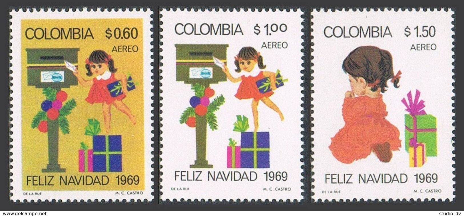 Colombia C523, MNH. Mi 1160-1162, Christmas 1969. Child Mailing Letter, Praying. - Colombia