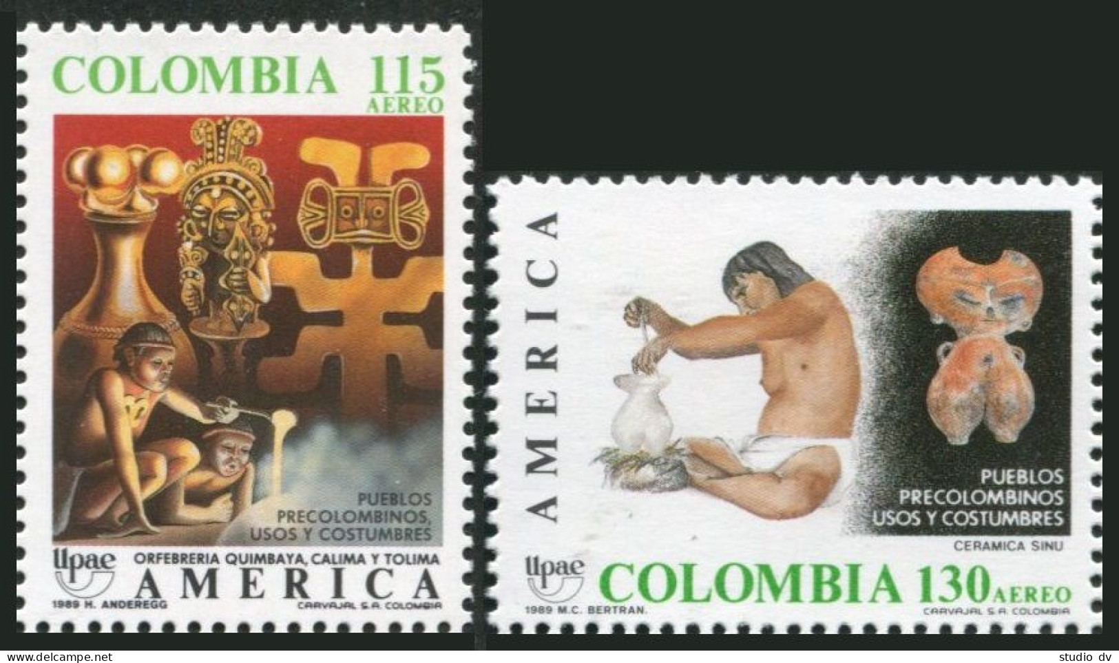 Colombia C809-C810, MNH. Mi 1772,1775. UPAEP-1989. Artifacts,pre-Columbian Era. - Kolumbien