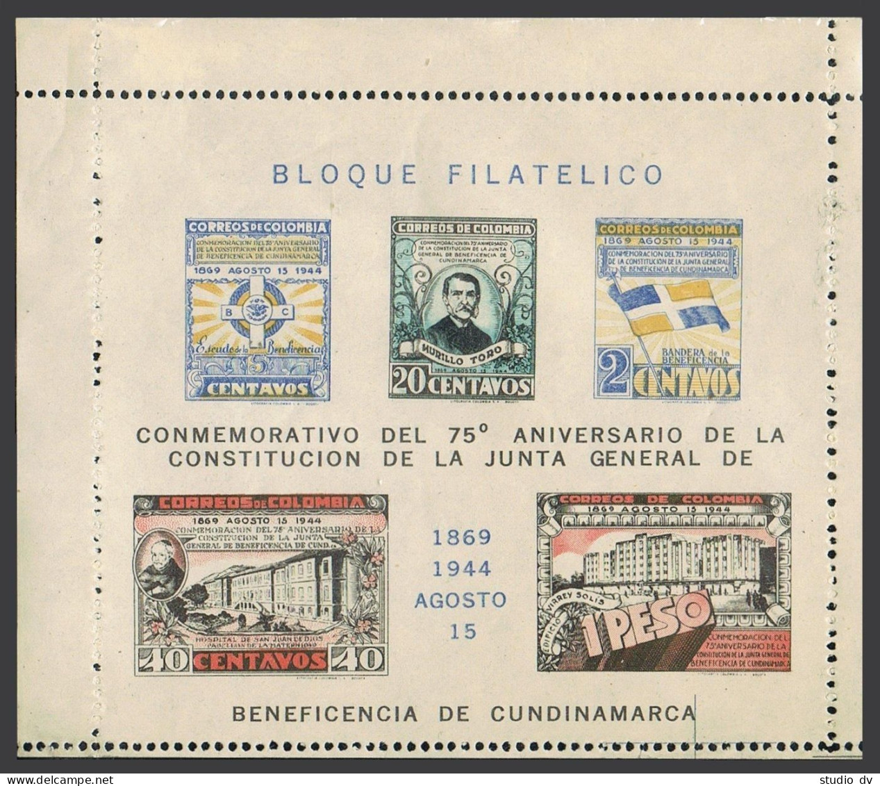 Colombia 513 Sheet, MNH. Benevolent Association Of Cundinamarca-75, 1944,M.Toro. - Kolumbien