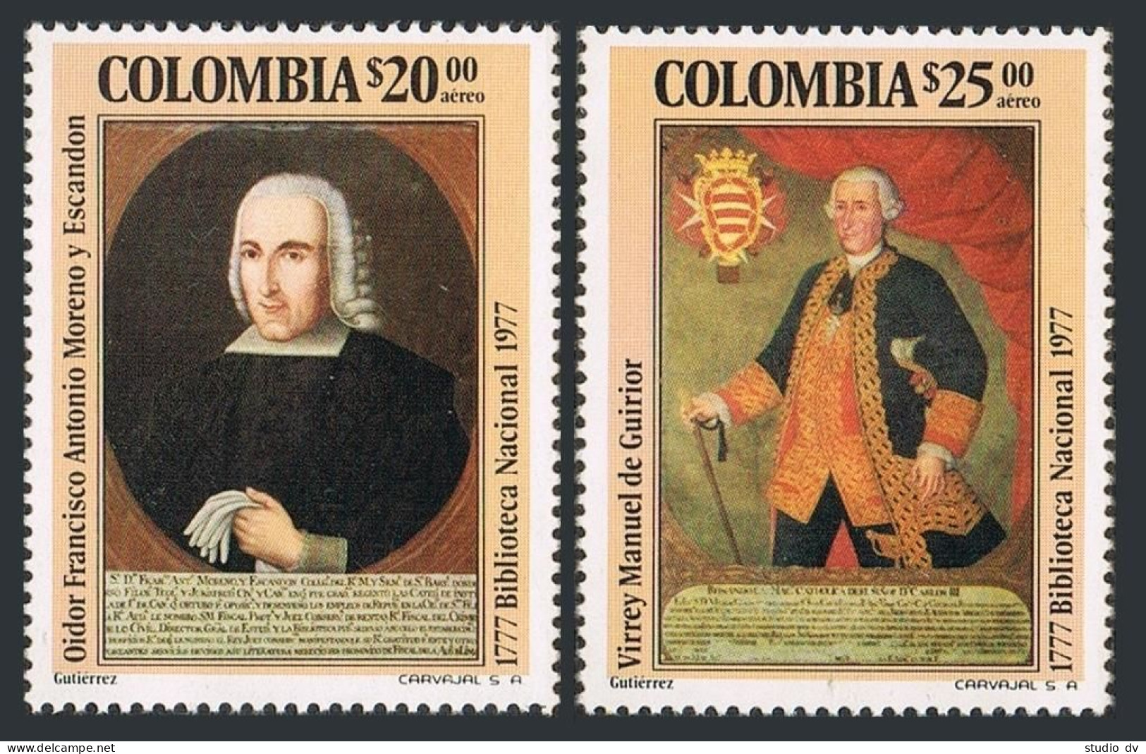 Colombia C651-C652, MNH. National Library-200, 1977. F.A.Moreno, M.de Guirior. - Colombia