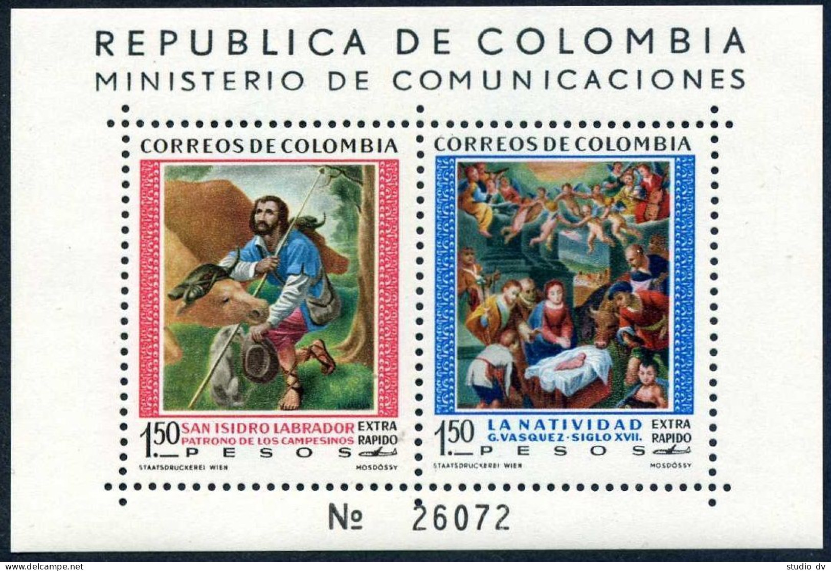 Colombia 722-723,C387-C388, MNH. St Isidore,the Farmer,1960.Gregorio Y Ceballos. - Kolumbien
