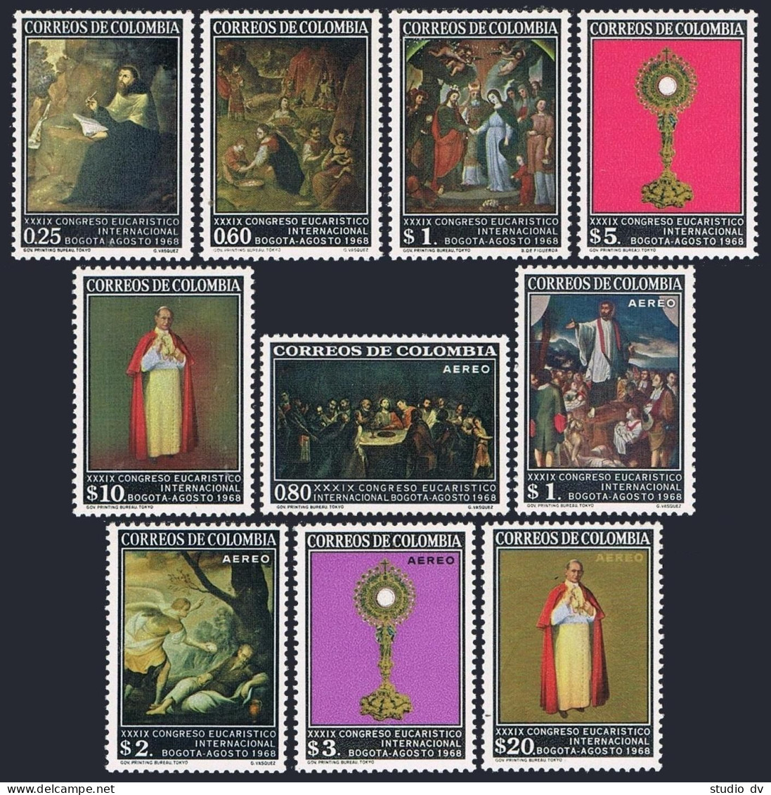 Colombia 777-981,C502-C506,MNH.Mi 1125-1134. Eucharistic Congress,1968.Paintings - Colombia