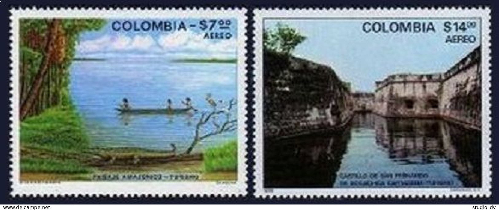 Colombia C680-C681,MNH.Michel 1405-1406. Amazon Region,flamingos,Fortress.1979. - Colombie