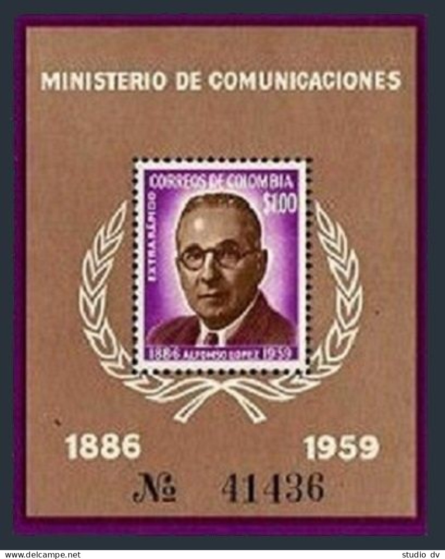 Colombia C396, MNH. Michel 965 Bl.22. Alfonso Lopez, 1886-1959, President. 1961. - Kolumbien