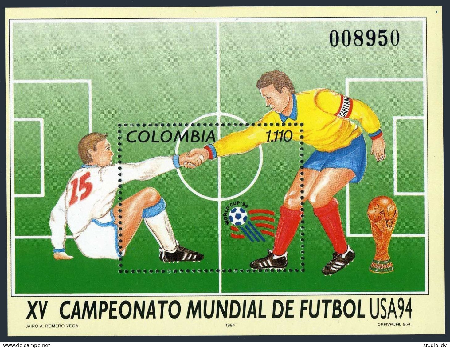 Colombia 1100,MNH.Michel 1942 Bl.50. World Soccer Cup Atlanta,USA-1994. - Colombie