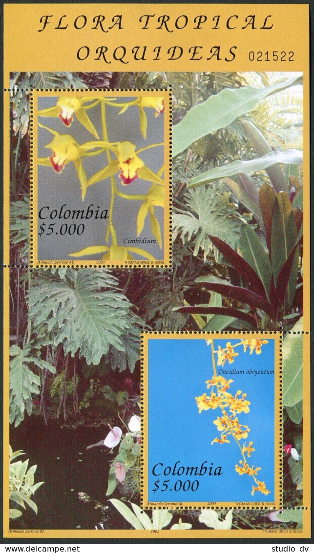 Colombia 1211 Ab Sheet, MNH. Tropical Flora 2003. Orchids. - Colombie