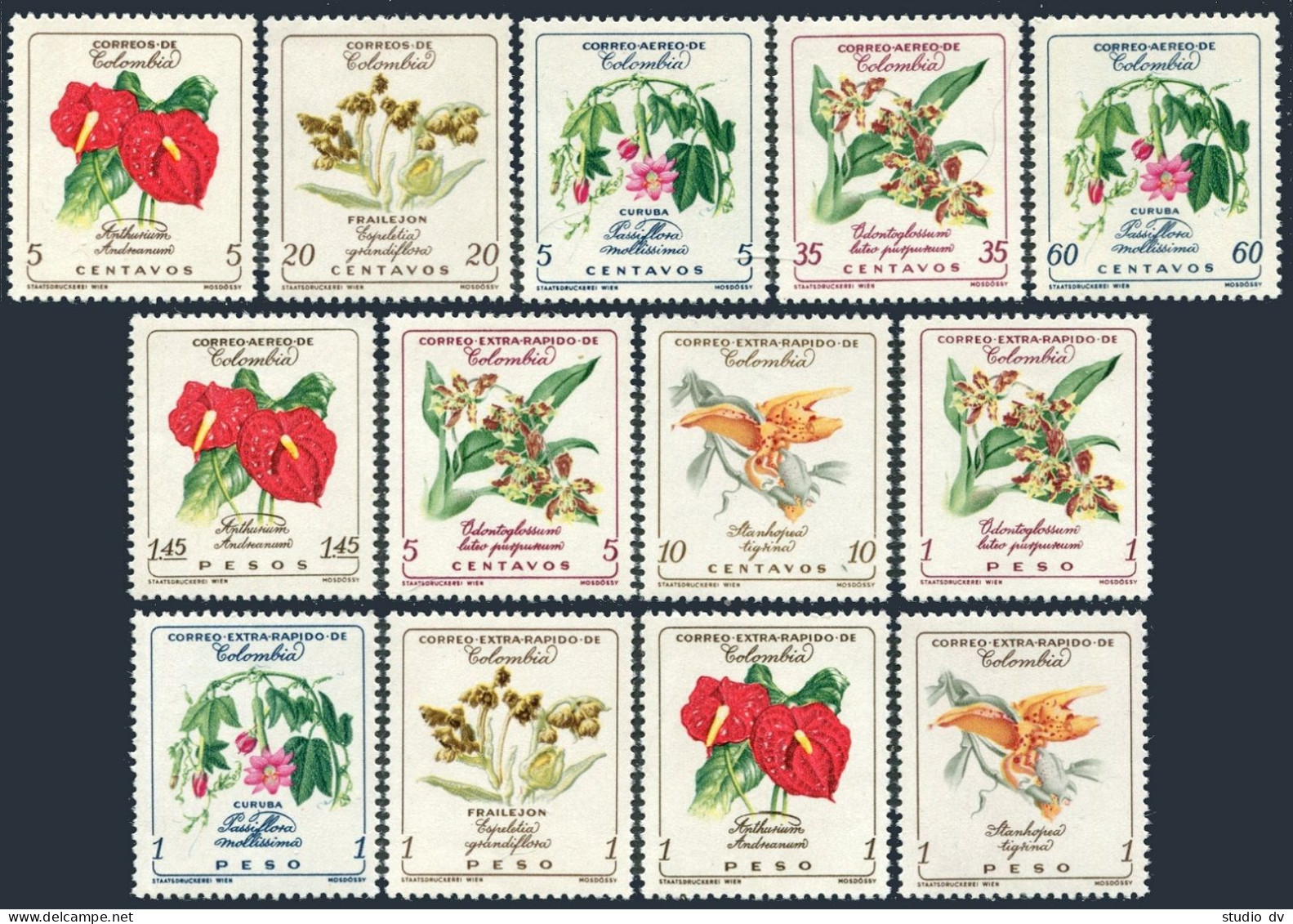 Colombia 716-717, C360-C370, C420-C425, MNH. Michel 907-925. Flowers 1960-1962. - Colombia