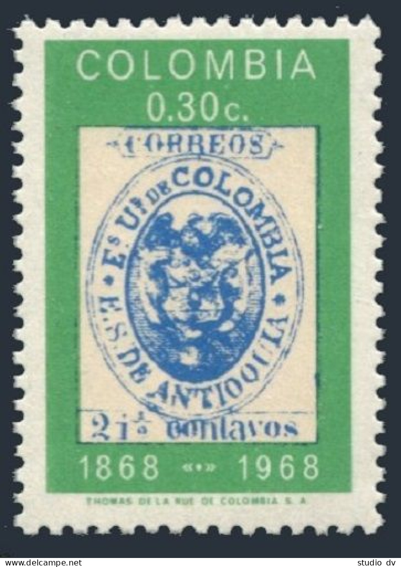 Colombia 784-785,MNH. Mi 114,Bl.30. 1st Postage Stamps-100,1968.Antioquia,Eagle. - Colombia