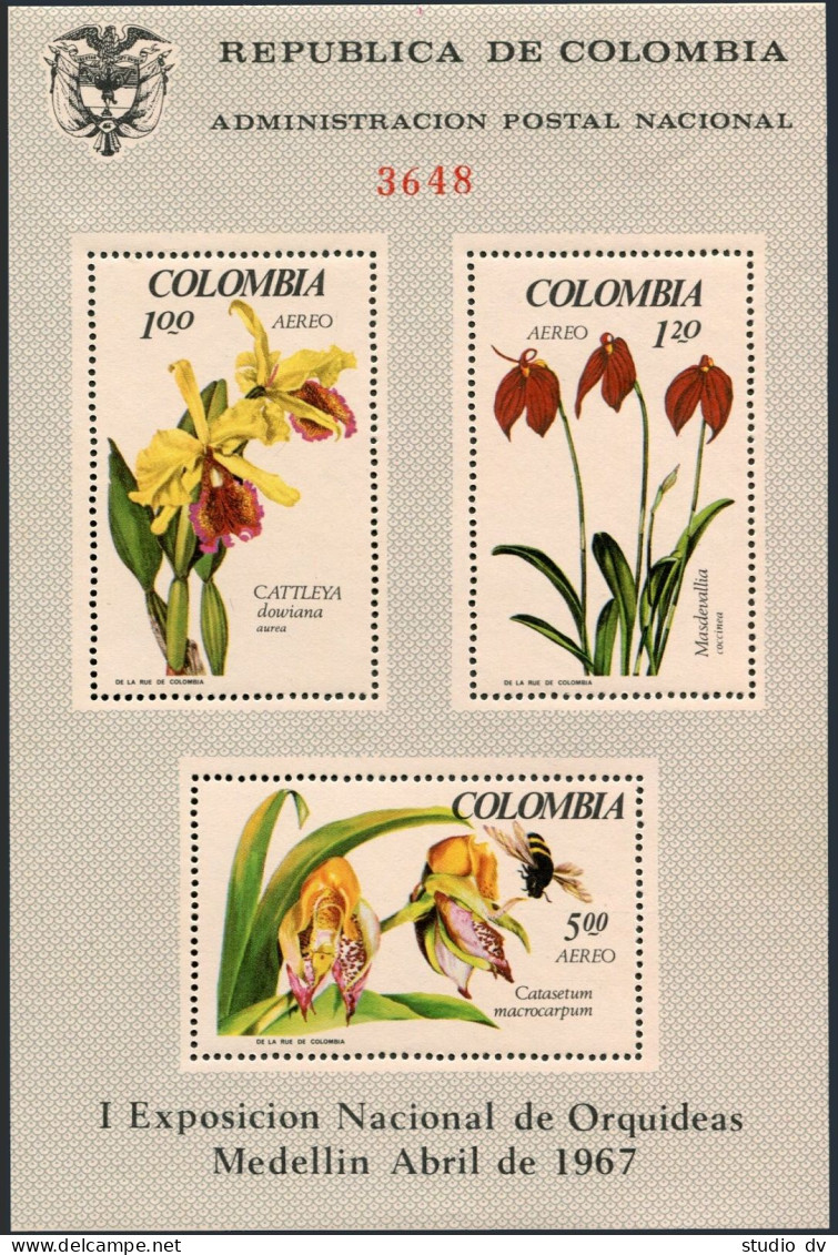 Colombia 768-C491, C491a Sheet, MNH. Mi 1098-1102, Bl.27 Orchid EXPO-1967. Bee. - Kolumbien