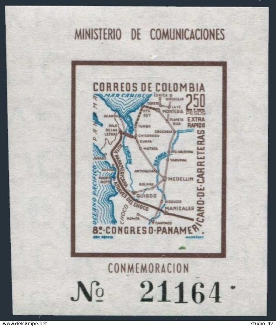 Colombia C372,MNH.Michel 927 Bl.18. Pan-American Highway, 1960. Map. - Kolumbien