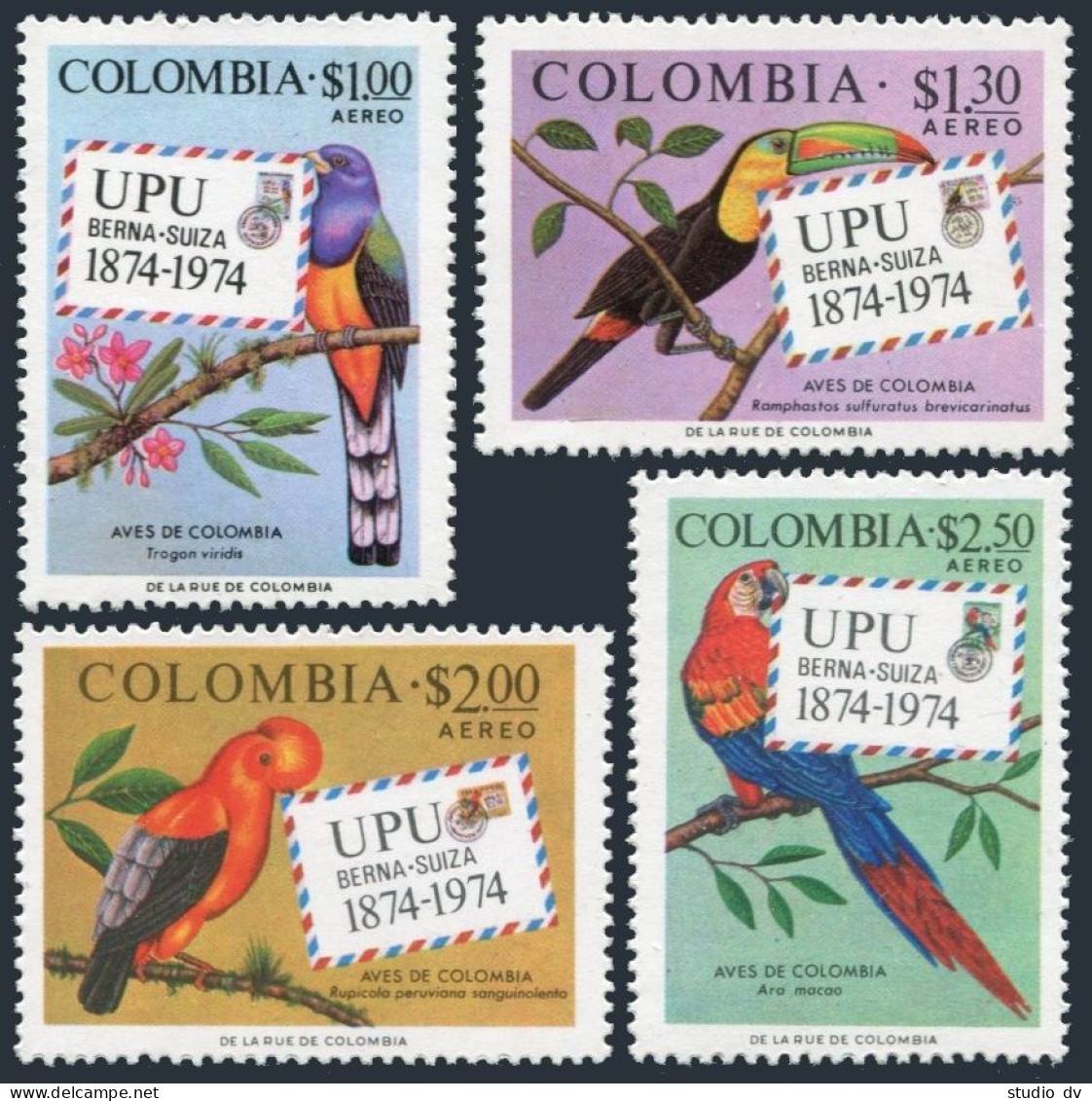 Colombia C611-C614, MNH. Michel 1275-1278. UPU-100, 1984. Parrot. - Colombia