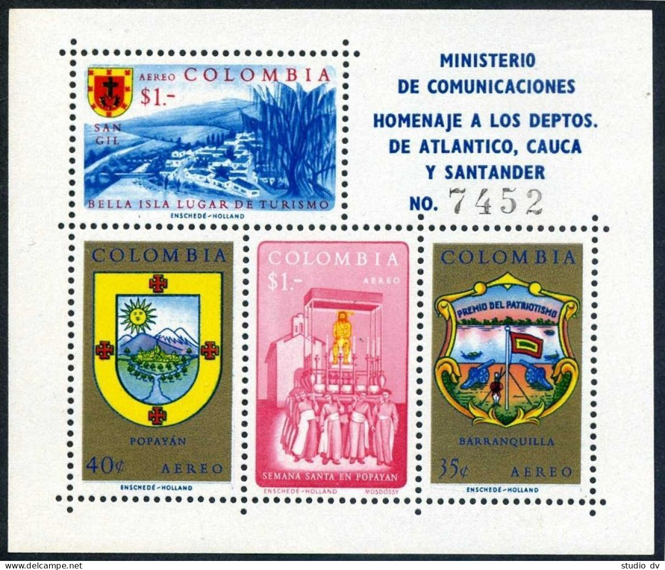 Colombia C409-C410, MNH. Michel Bl.23-24. Departments 1961. Atlantico, Cauca, - Colombia