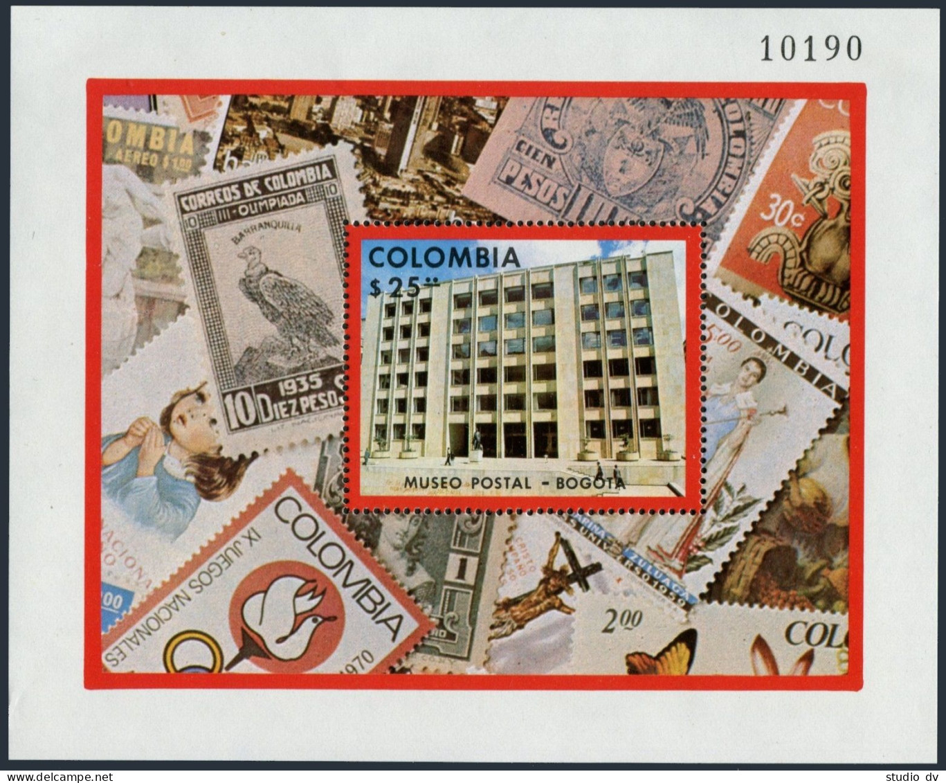 Colombia 855 Sheet, MNH. Mi Bl.36. Postal Museum BogotÃ¡, 1977. Butterfly, Bird,  - Colombia