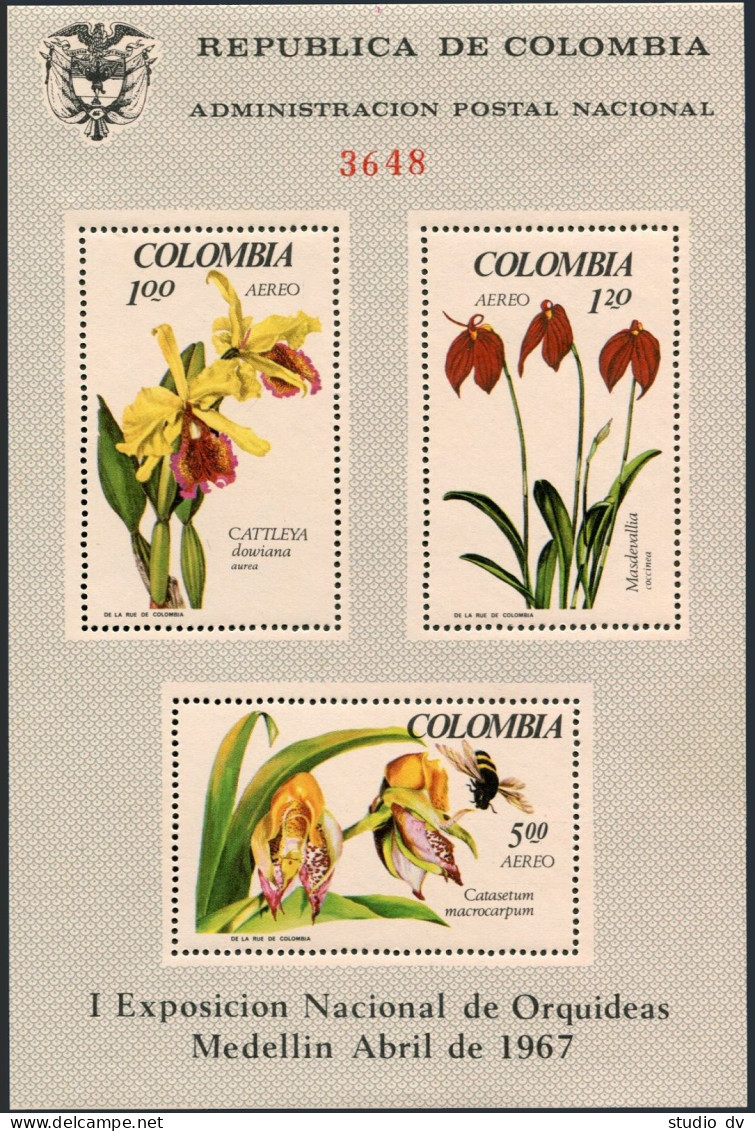 Colombia C491a Sheet,MNH.Michel Bl.27. Orchids 1967,Bee. - Colombie