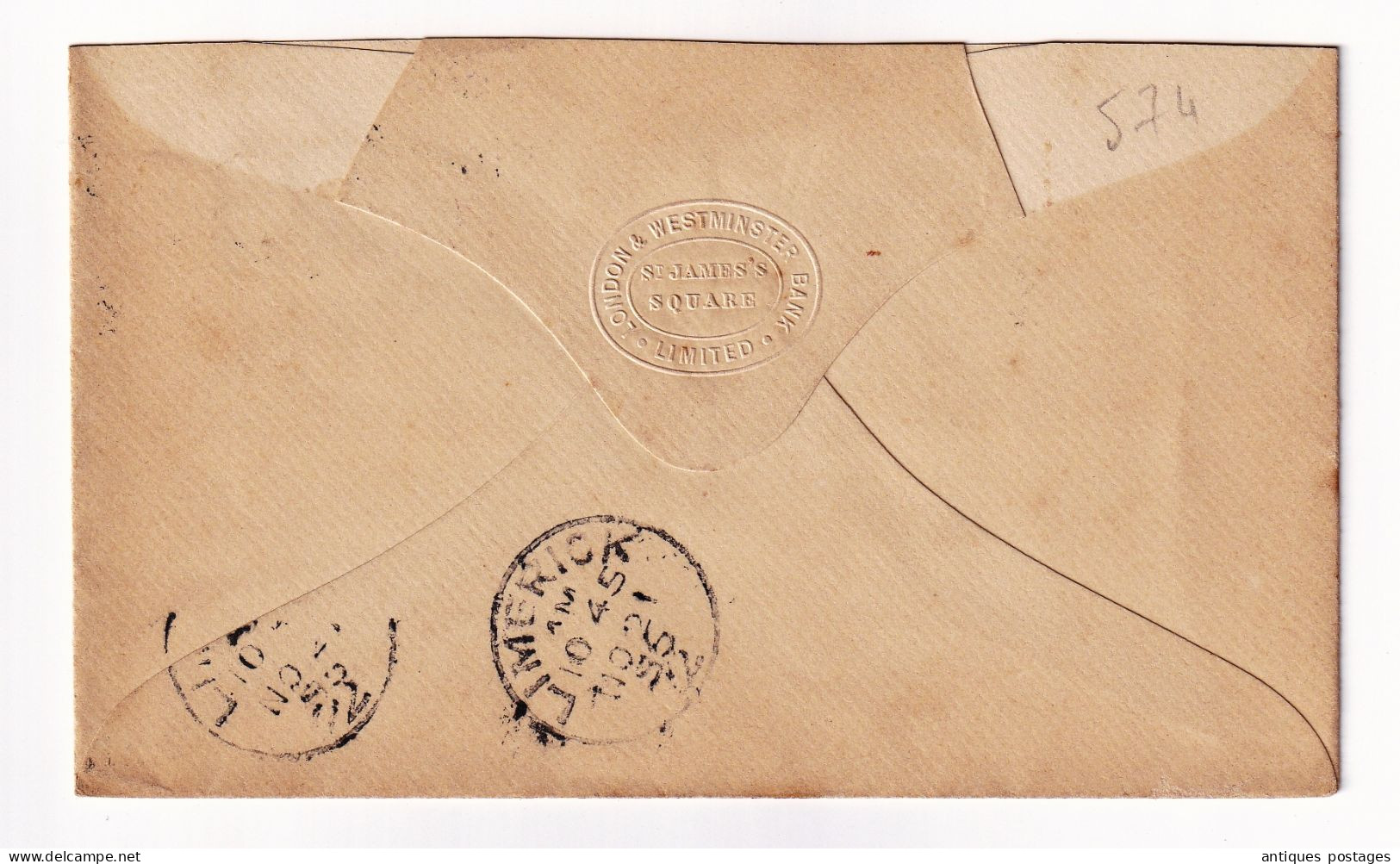 Postal Stationery 1895 Queen Victoria London Limerick The Provincial Bank Of Irland Limited Westminster Bank - Interi Postali