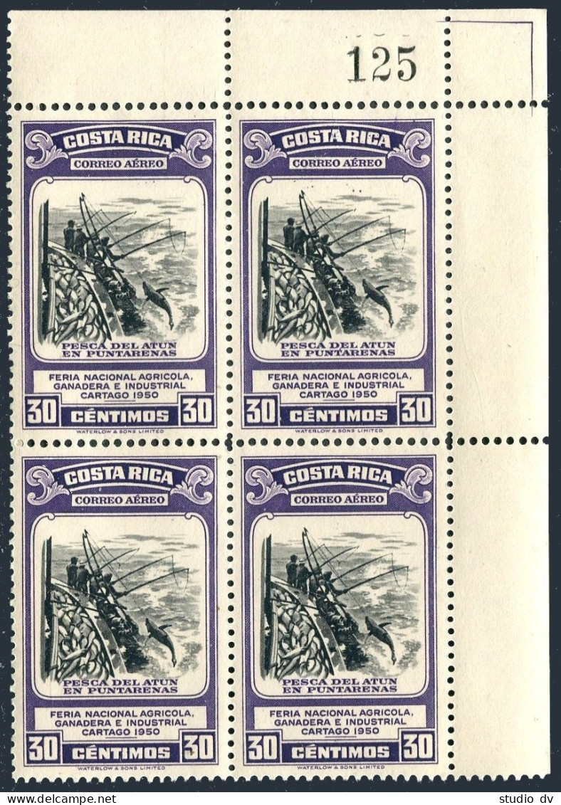 Costa Rica C202 Block/4, MNH. Agricultural Livestock Fair, 1950. Tuna Fishing. - Costa Rica