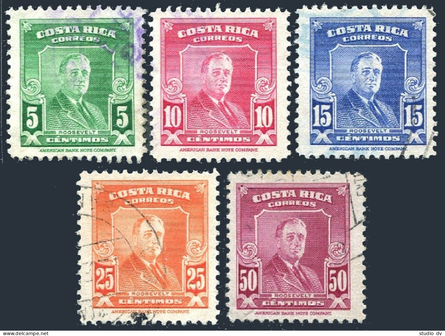 Costa Rica 251-255, Used. Michel 418-422. Franklin Delano Roosevelt, 1947. - Costa Rica
