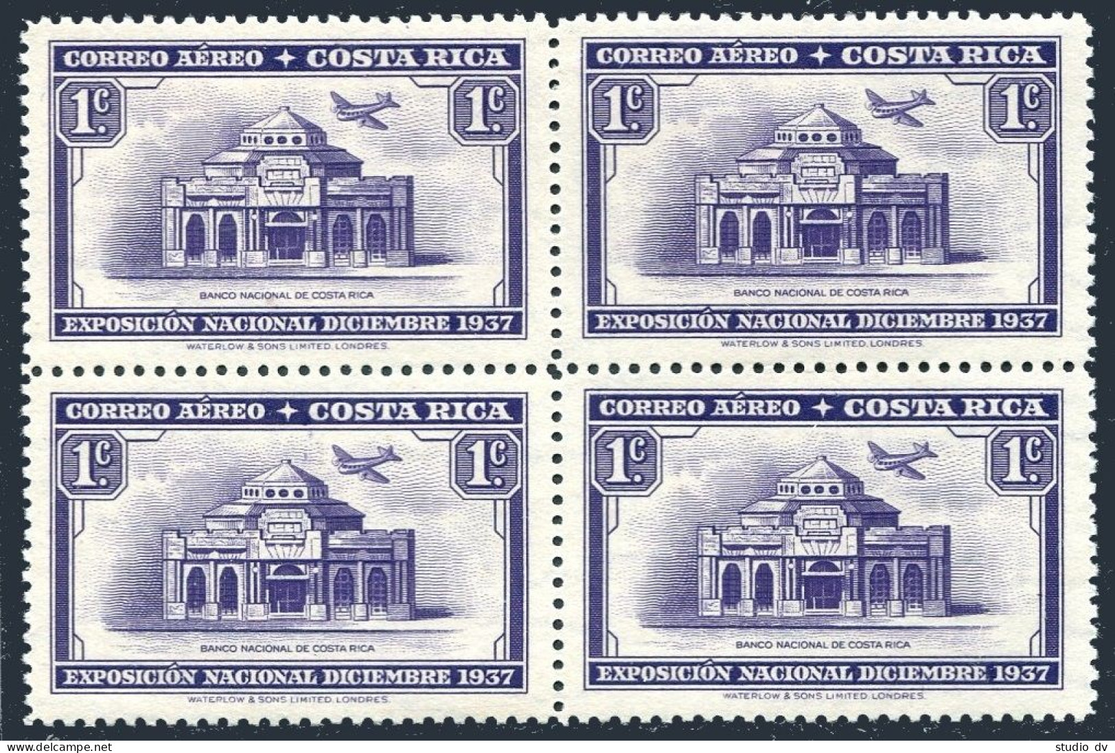 Costa Rica C35 Block/4, MNH. Michel 203. National Bank, 1937. Plane. - Costa Rica