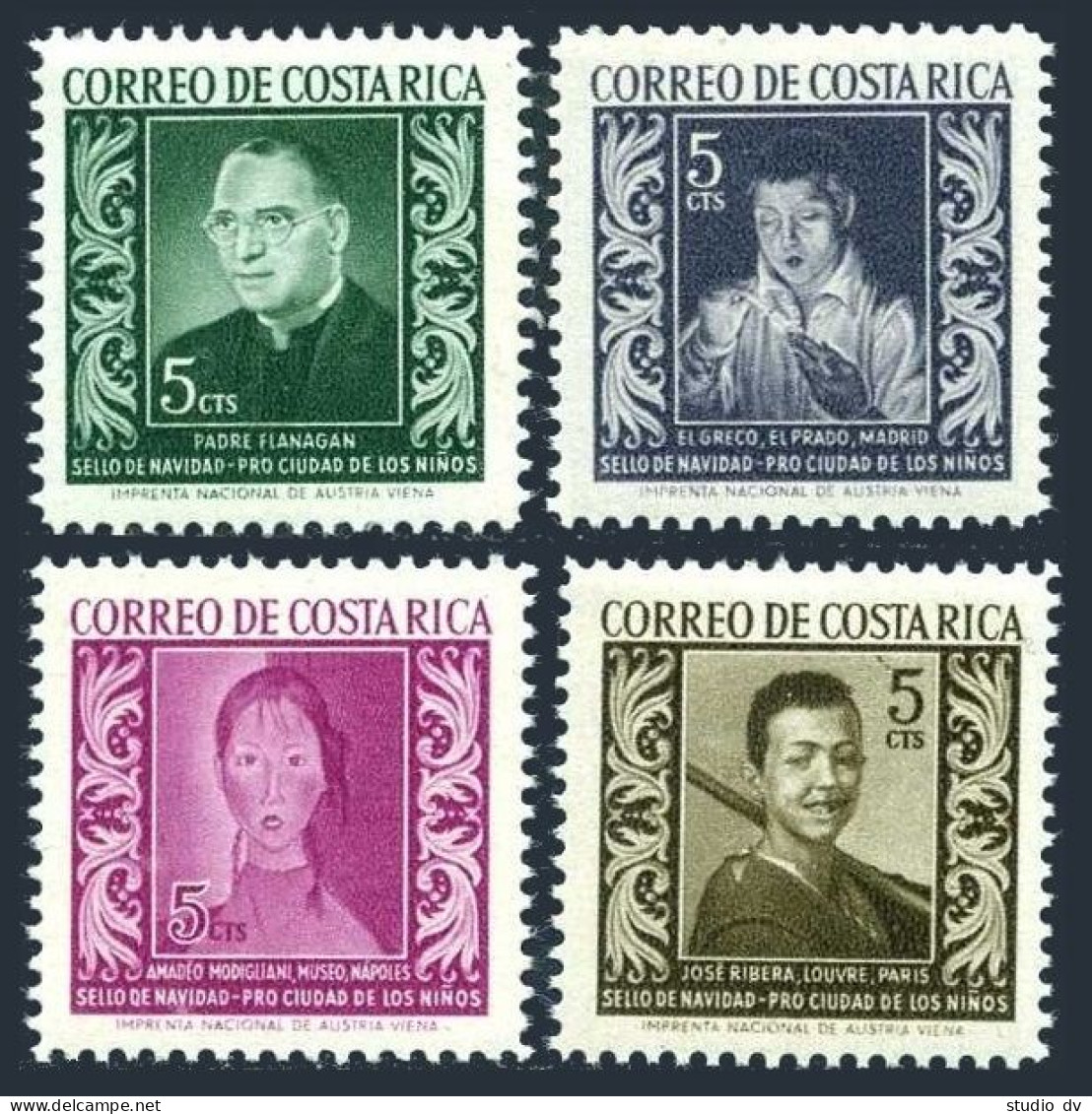 Costa Rica RA3-RA6,hinged. Mi Zw 3-6. Tax Stamps 1959.El Greco,Ribera,Modigliani - Costa Rica