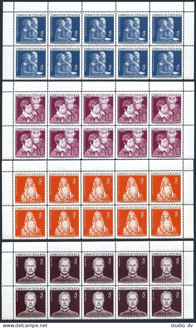 Costa Rica RA7-RA10 Blocks/10,MNH. Mi Zw7-10. Tax Stamps 1960. Renoir, Zuniga.  - Costa Rica