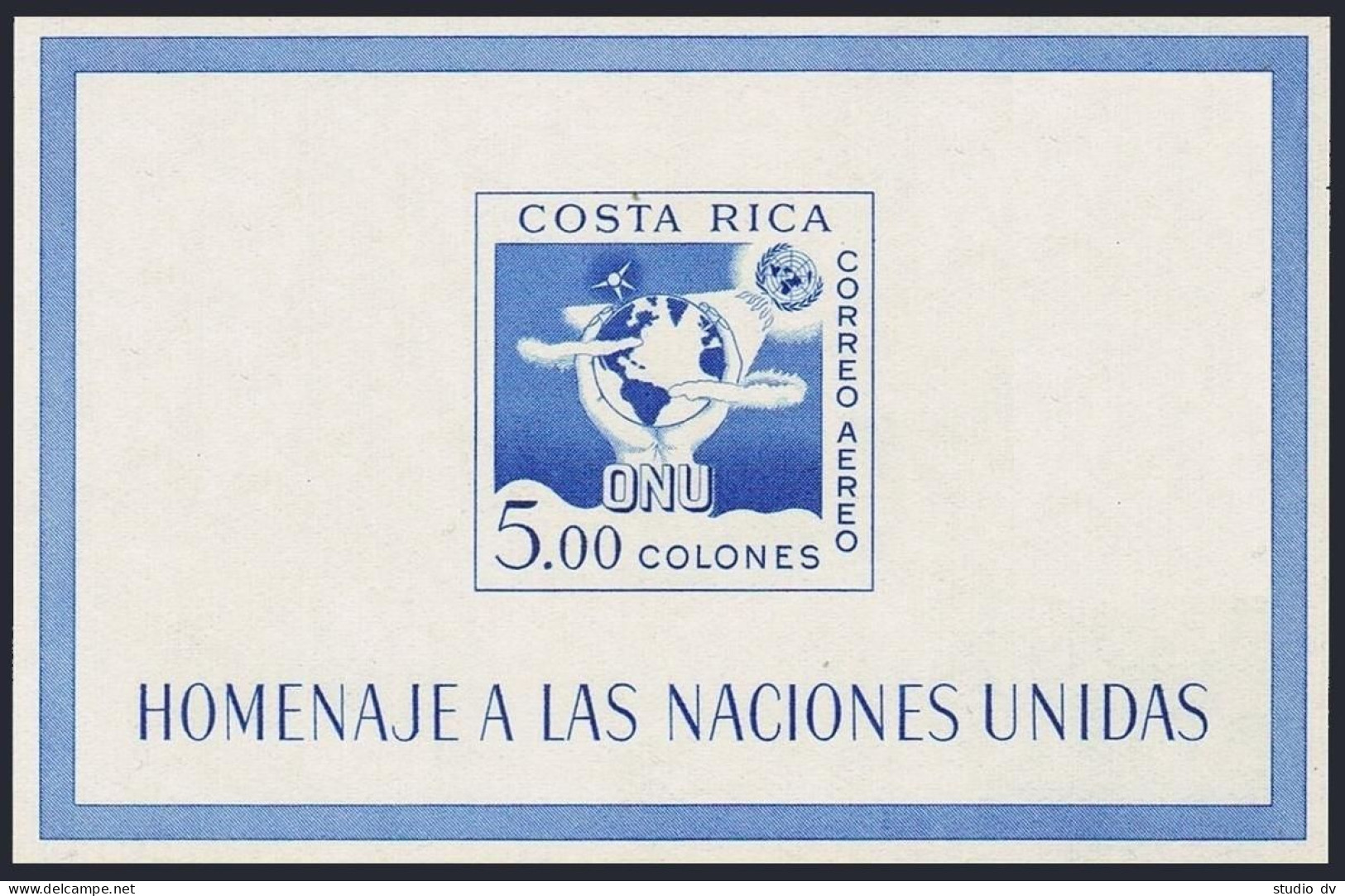 Costa Rica C329, MNH. Michel 596 Bl.5. UN Day 1961. Globe. - Costa Rica