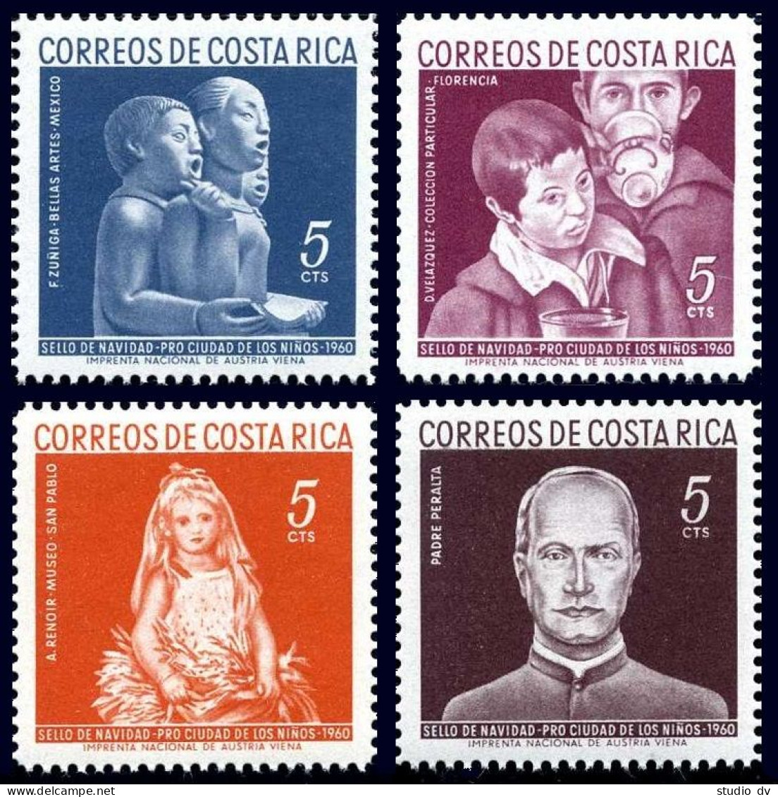Costa Rica RA7-RA10, MNH. Mi Zw 7-10. Tax Stamps 1960. Renoir, Velazquez, Zuniga - Costa Rica