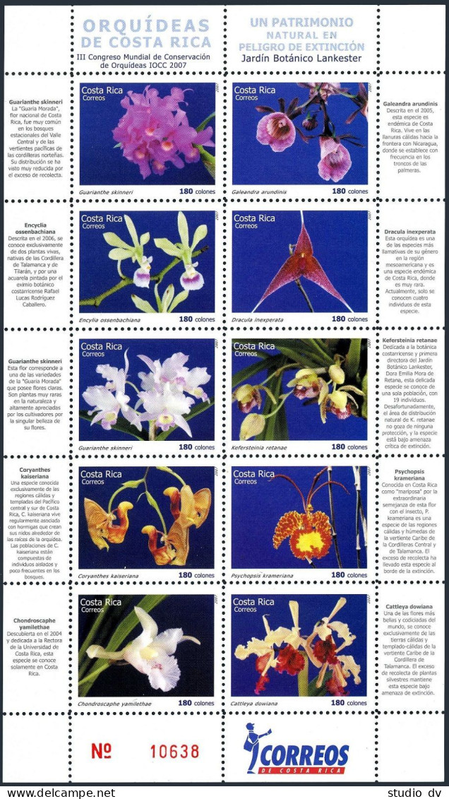 Costa Rica 599 Aj Sheet, MNH. Orchids, 2007. - Costa Rica