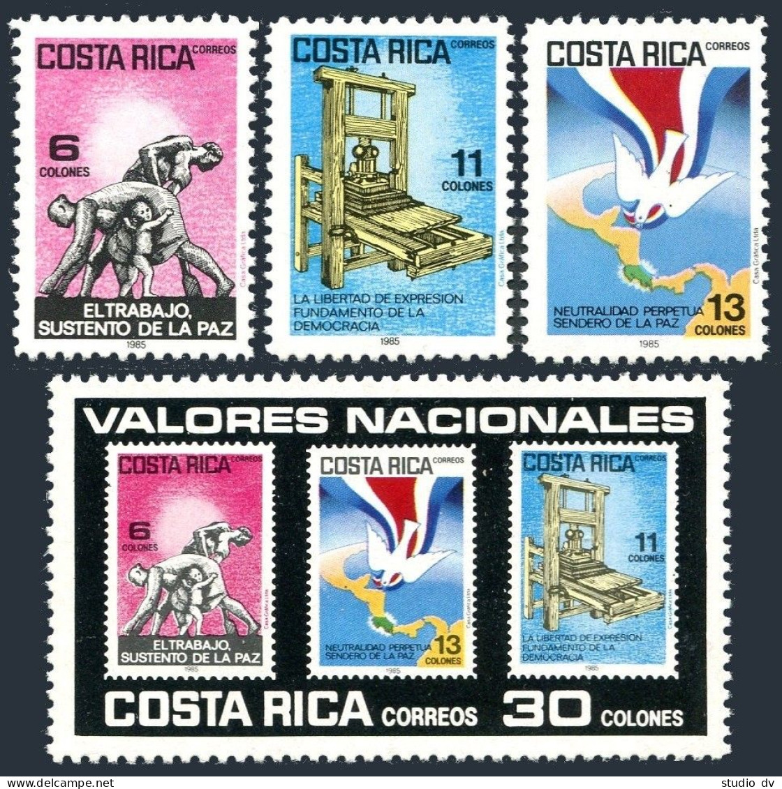 Costa Rica 323-326, MNH. Mi 1244-1247. Labor Monument, Neutrality-dove, Flag,Map - Costa Rica