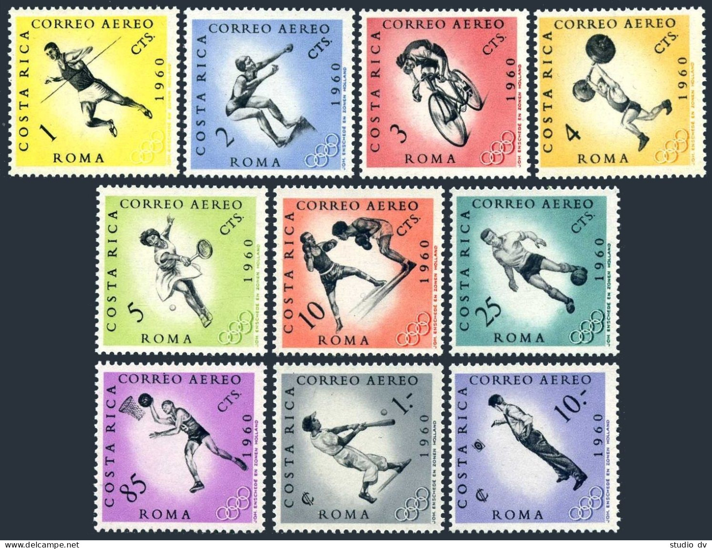 Costa Rica C303-C312,C313A,C313B,MNH. Olympics Rome-1960.Runner,Swimmer,Bicycle, - Costa Rica