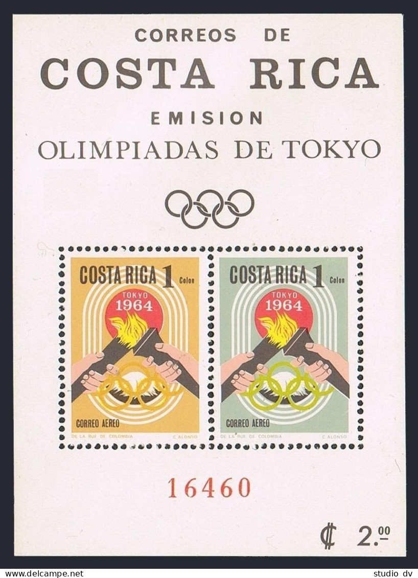 Costa Rica C416a Perf, Imperf, Hinged. Michel Bl.7A, 7B. Olympics Tokyo-1964. - Costa Rica