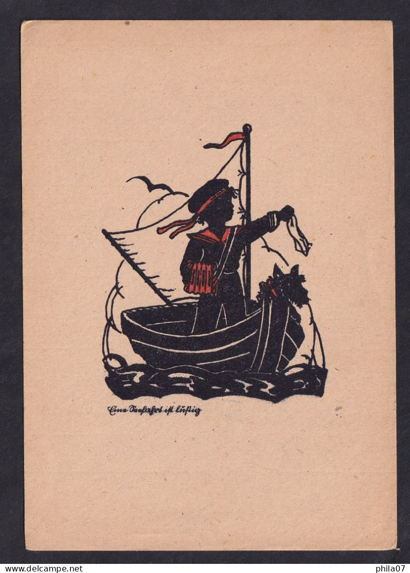 Silhouette - Boy In A Boat / Postcard Not Circulated, 2 Scans - Silhouette - Scissor-type