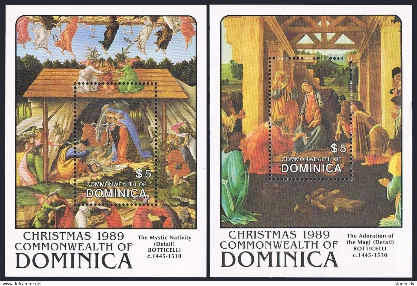 Dominica 1226-1227, MNH. Michel Bl.160-161. Christmas 1989. Botticelli. - Dominique (1978-...)