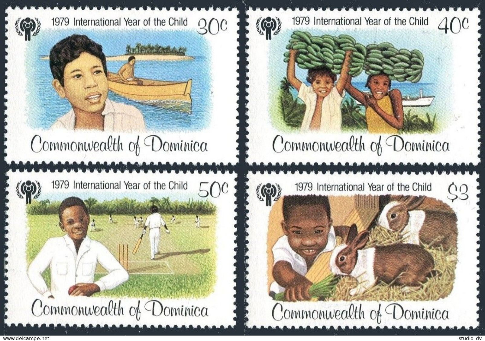 Dominica 613-616, MNH. Michel 625-628. IYC-1979. Canoe, Bananas, Rabbits. - Dominique (1978-...)