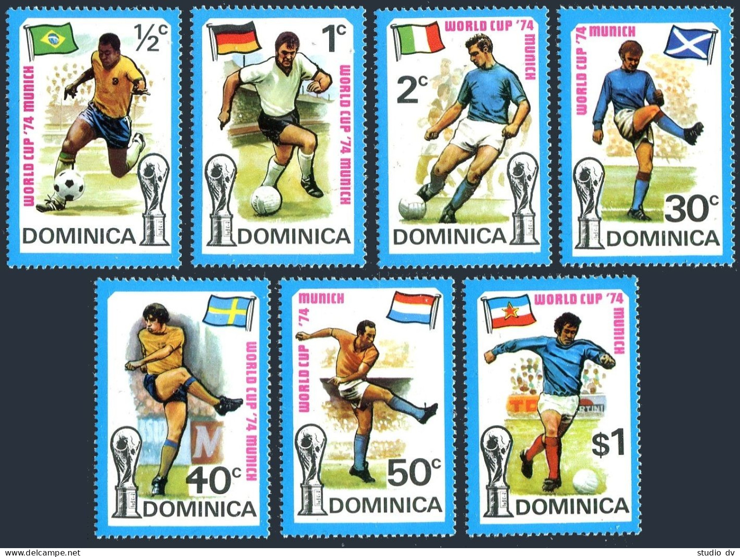 Dominica 395-401, Hinged. Michel 397-403. World Soccer Cup Germany-1974. - Dominique (1978-...)