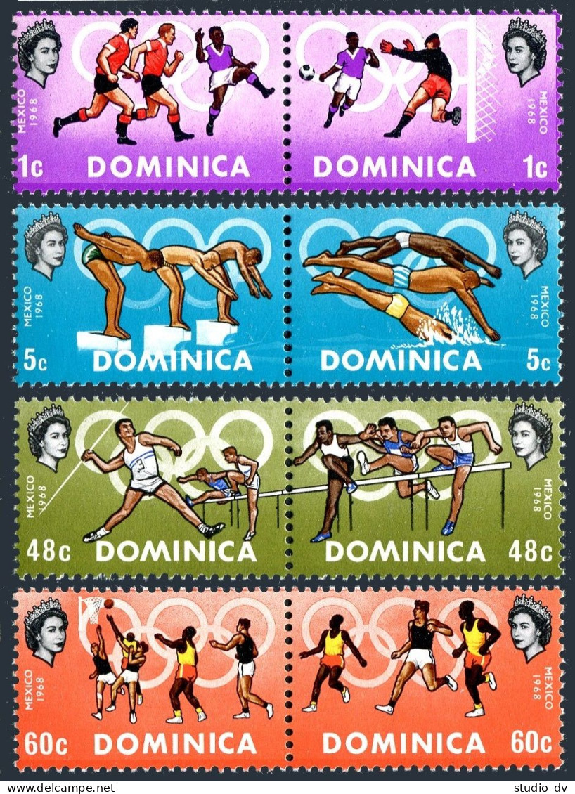 Dominica 233-236 Ab Pairs,hinged. Mi 229-236. Olympics Mexico-1968.Soccer,Divers - Dominique (1978-...)