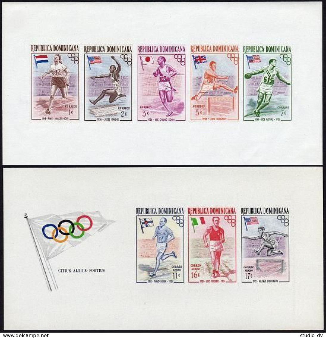 Dominican Rep 478a,C99a A,B, No Gum. Mi Bl.3A-4A,3B-4B. Olympics Melbourne-1956. - Dominica (1978-...)